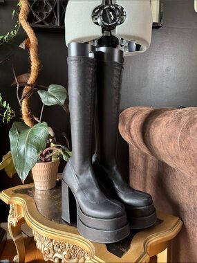 Over-the-Knee Platform Boots in Black